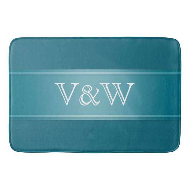 STRIPES gradients - ocean blue + your text Bath Mat (Front)
