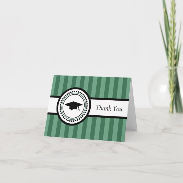 Stripes Graduation Cap Thank You Card (Green) (Front)
