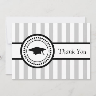 Stripes Graduation Cap Thank You Card (Silver)