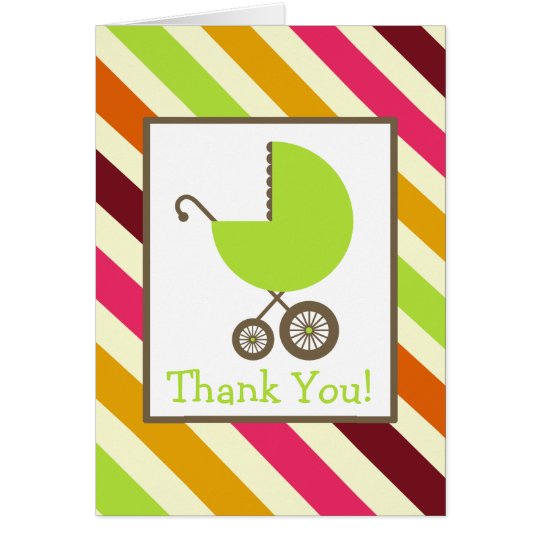Stripes & Green Carriage Baby Shower Thank You Card