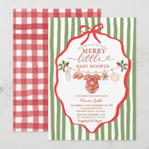 Stripes Green Clothesline Merry Little Baby Shower Invitation