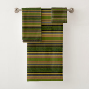 Stripes Green Gold Black Bathroom Towel Set