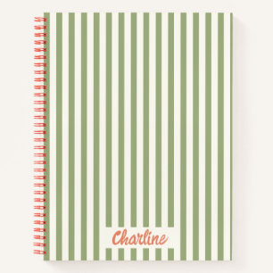 Stripes Green Red Retro Calligraphy Notebook