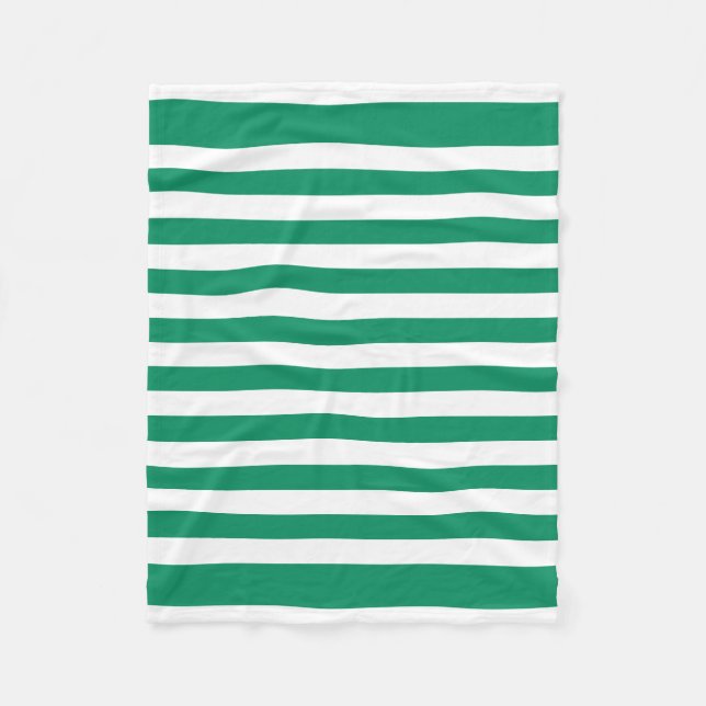 Stripes | Green & White | Customizable | Fleece Blanket (Front)