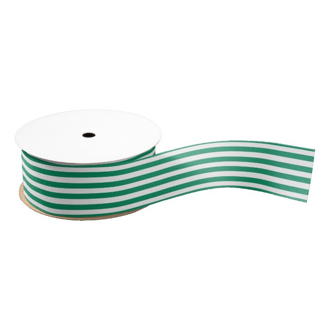 Stripes | Green & White | Customizable | Grosgrain Ribbon (Spool)