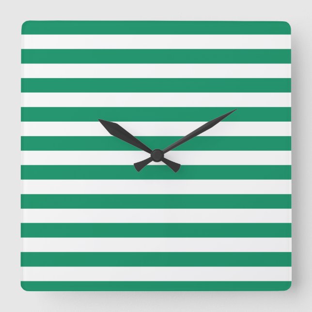 Stripes | Green & White | Customizable | Square Wall Clock (Front)