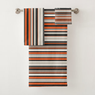 Stripes Grey Orange Minimal Pattern Bath Towel Set