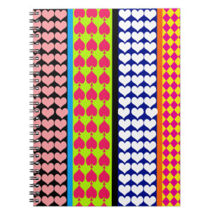 Stripes Hearts Diamonds Boho Mixed Design  Notebook