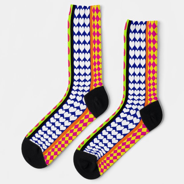 Stripes Hearts Diamonds Boho Mixed Design  Socks (Left)