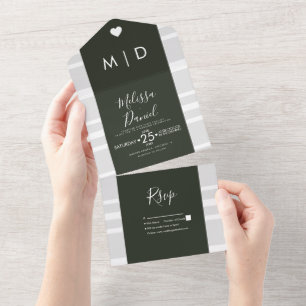 Stripes Hearts Green Grey Wedding  All In One Invitation