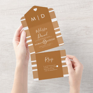 Stripes Hearts Warm Tones Wedding  All In One Invitation