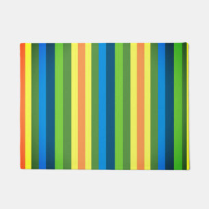 Stripes I, Blue,Green, Yellow Lines  Door Mat