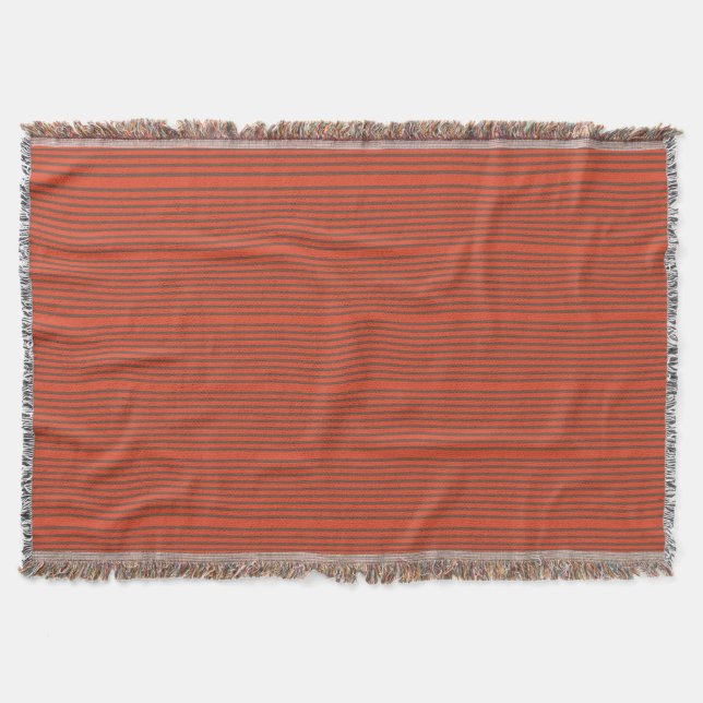 Stripes in natural colours brown and red throw blanket (Front)