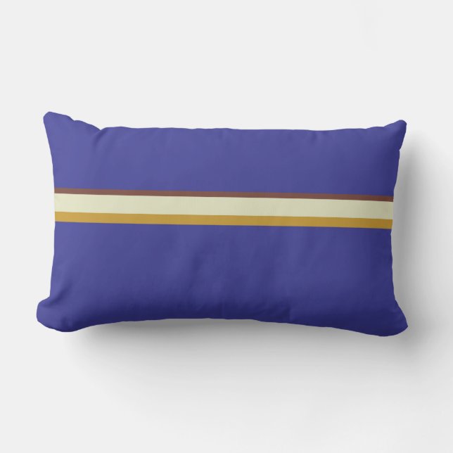 Stripes in natural colours on cobalt blue lumbar pillow (Front)