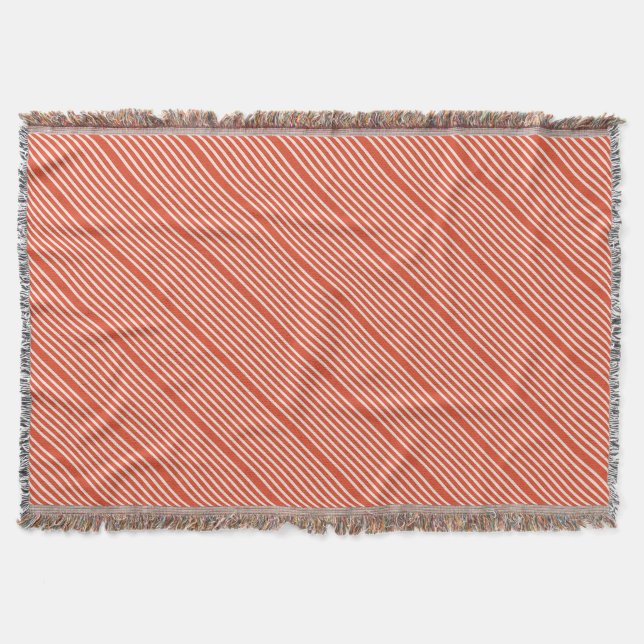 Stripes in natural colours warm red and pale pink throw blanket (Front)