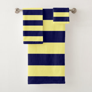 Stripes in Navy Blue and Yellow Bath Towel Set