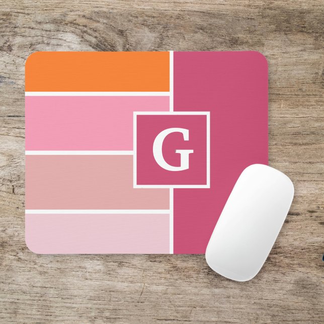 Stripes in pink, white and orange with Monogram Mouse Pad (Creator Uploaded)