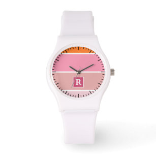 Stripes in pink, white and orange with Monogram Watch