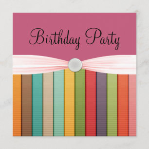Stripes In Rainbow Of Colours Girlie Birthday Part Invitation