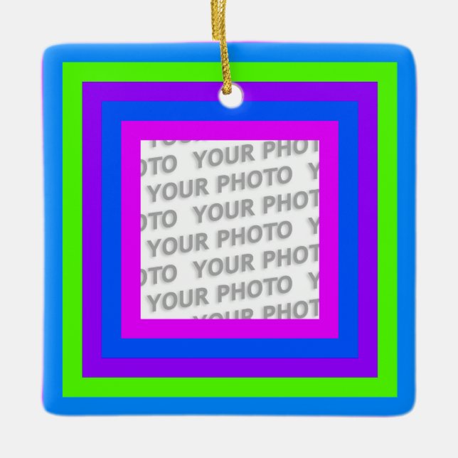 Stripes in Square Frame 3 + your photo Ceramic Ornament (Front)