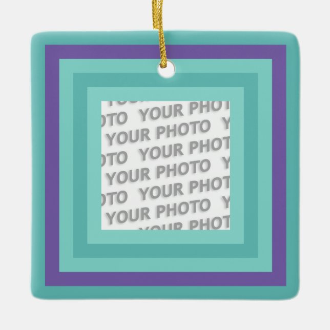 Stripes in Square Frame 8 + your photo Ceramic Ornament (Front)