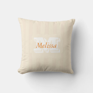 Stripes in Tan and Beige colours with Name Throw Pillow