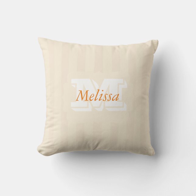 Stripes in Tan and Beige colours with Name Throw Pillow (Front)