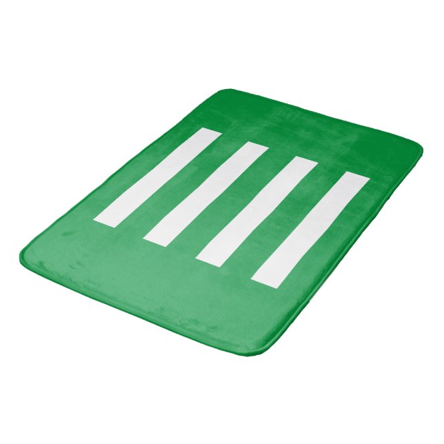 Stripes in the middle. Kelly Green and white. Bath Mat (Angled)