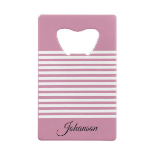 Stripes in White and Custom colour with Text Credit Card Bottle Opener