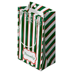 Stripes in White, Green and Christmas Red Small Gift Bag