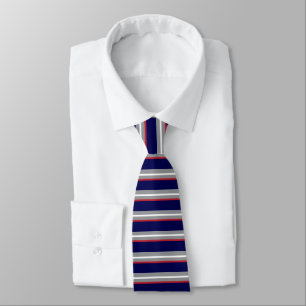 Stripes in White, Red, Grey and Navy Blue Tie