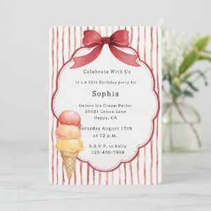 Stripes Italian Red Yellow Gelato Birthday Invitation