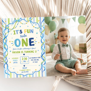 Stripes It's Fun To Be One Colourful Birthday Invitation
