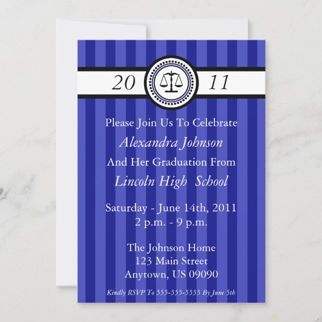Stripes Law School Graduation Invitations (Blue) (Front)