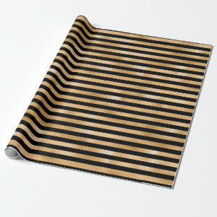 Stripes Lines Black Sepia Gold Honey Minimal Metal Wrapping Paper