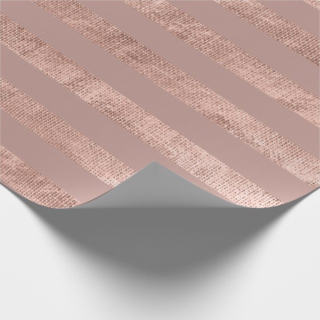 Stripes Lines Rose Gold Blush Minimal Metal Linen Wrapping Paper (Corner)