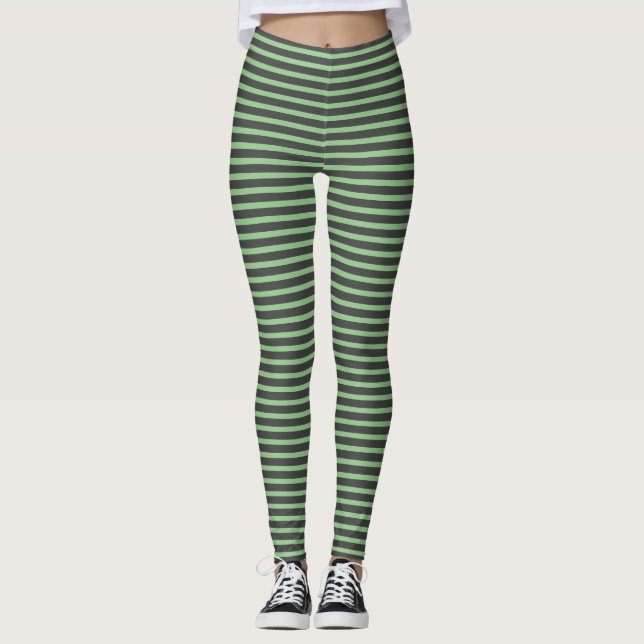 Stripes Mint Green Grey Leggings (Front)