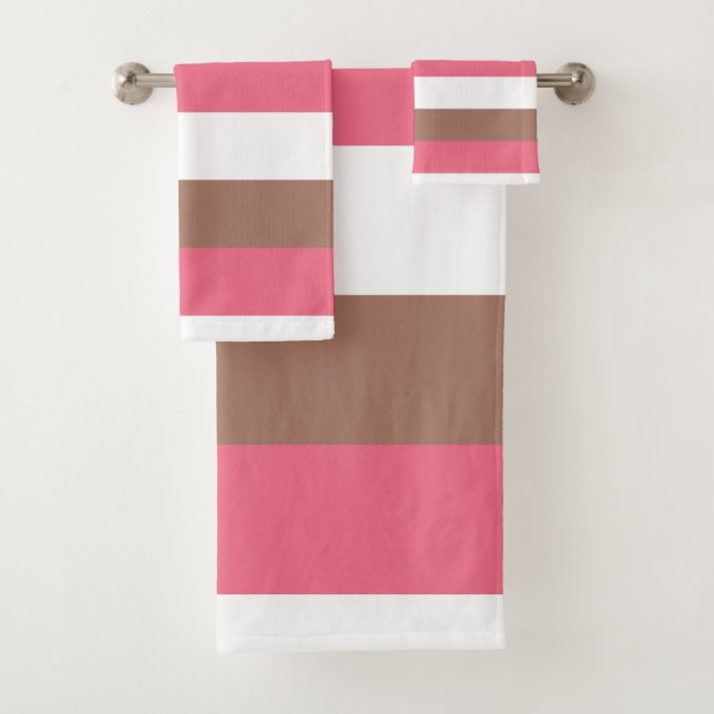 Stripes Mocha Brown Pink White Bath Towel Set (Insitu)