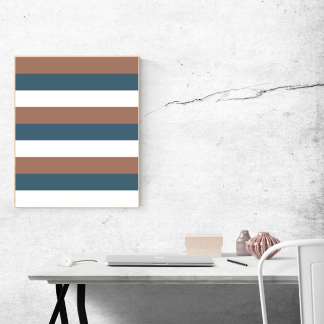 Stripes Mocha Brown Teal White Poster (A poster of brown, white and teal stripes.)