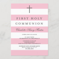 Stripes Modernes Première Communion Invitation Ros