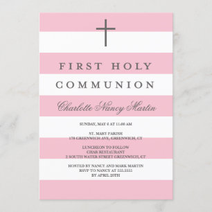 Stripes Modernes Première Communion Invitation Ros