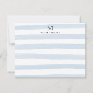 Stripes Monogram Baby Blue Watercolor Modern Chic Card