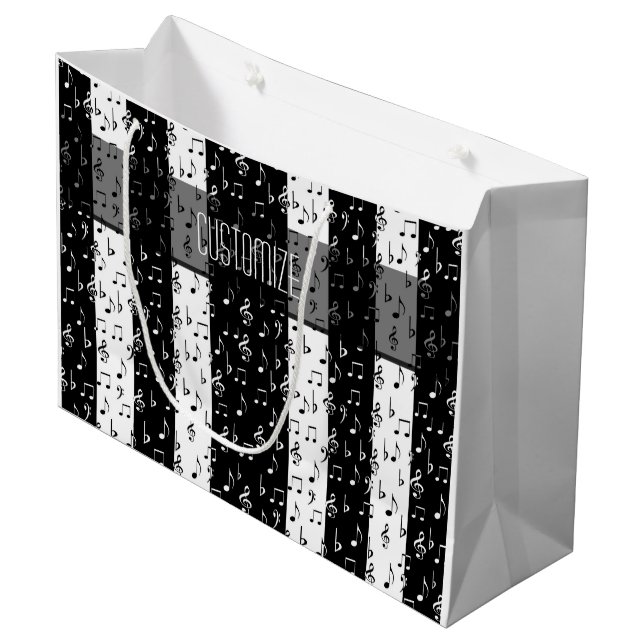 Stripes musicales noires et blanches Grand sac cad (Devant Angle)