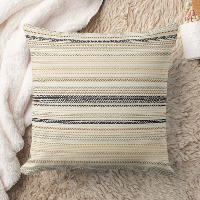 Stripes Neutral Dashed Line Accent Throw Pillow (Blanket)