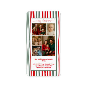 Stripes new address family Photo merry Christmas Label