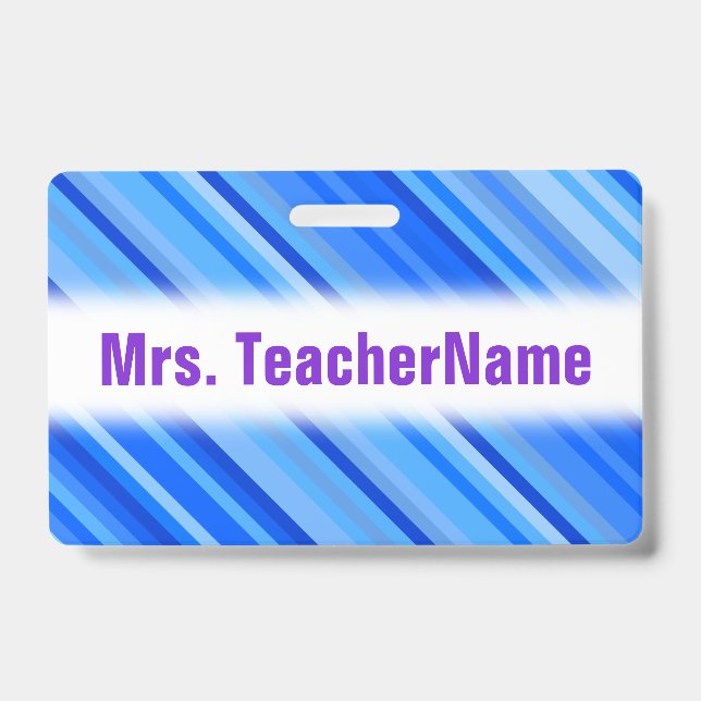 Stripes of Blue Pattern + Custom Teacher Name Badge (Front)