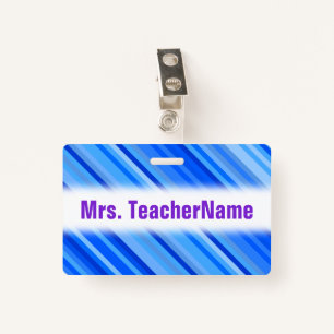 Stripes of Blue Pattern + Custom Teacher Name Badge