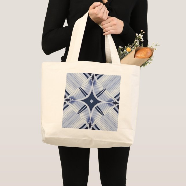 Stripes of harmony blue and grey large tote bag (Front (Product))