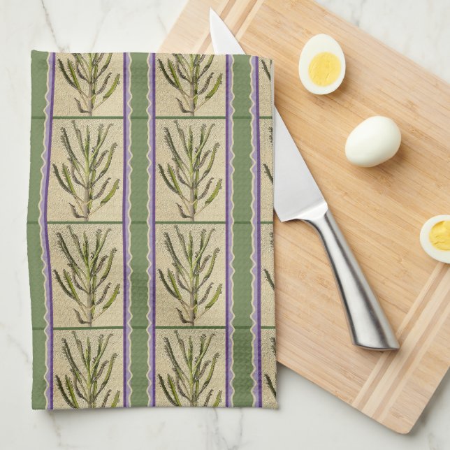 Stripes of Kalanchoes on Moss Green Kitchen Towels (Quarter Fold)