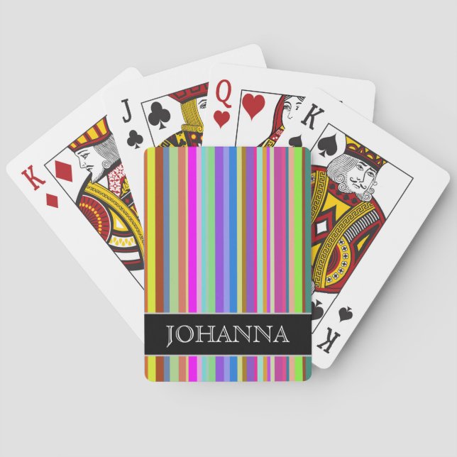 Stripes of Various Colours + Custom Name Playing Cards (Back)